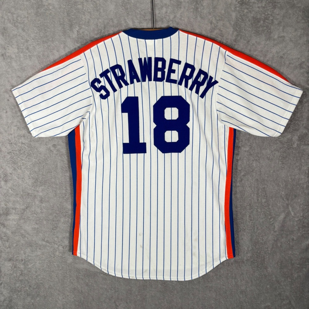 Majestic Darryl Strawberry #18 Mets Jersey Cooperstown Collection Pinstripe L